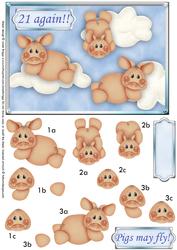 21 Again Pigs May Fly Topper & Decoupage