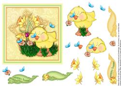 Easter Chick and Butterflies Decoupage