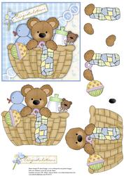New Baby Boy Bear in Basket Decoupage