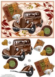 Vintage Brown Car A5 Topper & Decoupage