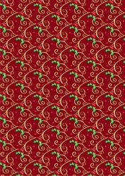Holly Flourish on Red Christmas Background Paper