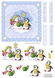 Snowman & Penguin Carol Singers Christmas Decoupage