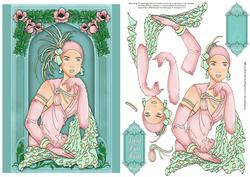 Art Deco Lady in Pink and Teal Decoupage