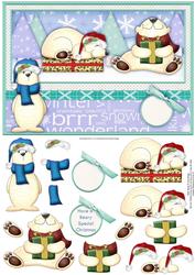 3 Christmas Polar Bears Topper and Decoupage