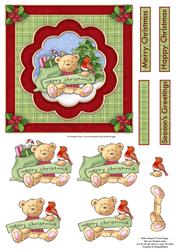 Christmas Teddy Bear & Robin Topper & Decoupage