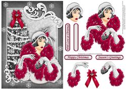 Art Deco Lady with Christmas Tree Black & Silver