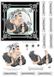 Art Deco Lady Black Silver Decoupage