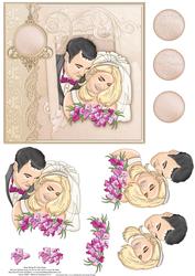Wedding Bride & Groom with Flowers Decoupage