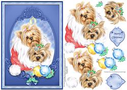 Christmas Yorkies in Santa Hat Topper & Decoupage