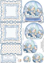 Skating Snowmen Snow Globe Mini Easel Card