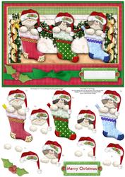 3 Christmas Kitties in Stockings Decoupage