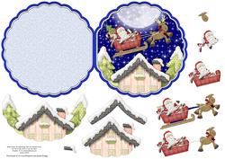 Santa in Flight Scallop Shape Card & Decoupage