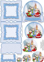 Carolling Mice Christmas Snow Globe Easel Card