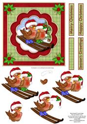 Skiing Robins Christmas Topper & Decoupage