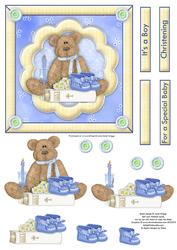 Christening Bear Baby Boy Topper & Decoupage