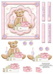 Christening Bear Baby Girl Topper & Decoupage