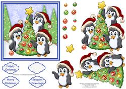 Penguins Decorating Tree Christmas Decoupage