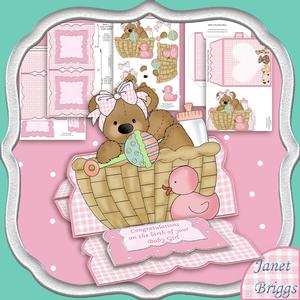 Baby Girl Bear in Basket Easel Card Kit