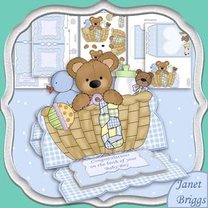 Baby Boy Bear in Basket Easel Card Kit
