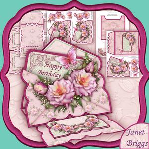 Summer Roses 3D Envelope Easel Card Kit