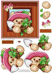Gardening Bear in Potting Shed Topper & Decoupage