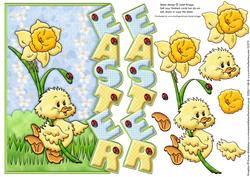 Easter Chick and Daffodil Over the Side Card