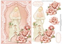 Wedding Bride & Roses in Salmon Decoupage
