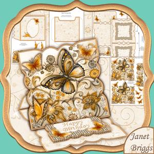 Butterfly & Flowers in Sepia Easel Card Kit