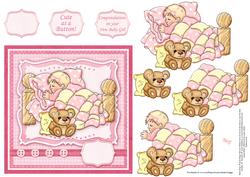 Baby Girl Cute as a Button Topper & Decoupage