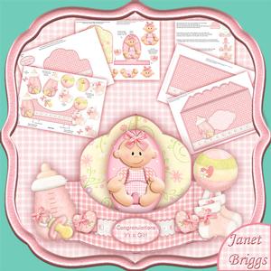 Baby Girl Bow Front Push & Pull Card Kit