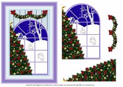 Christmas Bunnies Through Window Quick Card