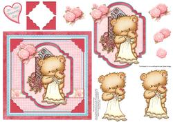 Christening Bear Girl & Roses Topper & Decoupage
