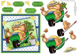Beer Bear in Wheelbarrow Topper & Decoupage