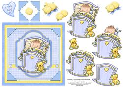 Baby Boy in Cradle Topper & Decoupage