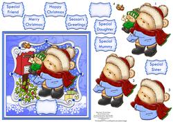 Christmas Bears at the Postbox Topper & Decoupage