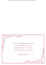 Birthday Insert Humorous Verse in Pink