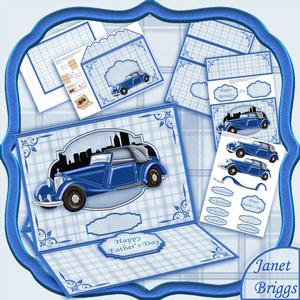 Vintage Car Old But Classic! Blue Easel Card Kit