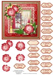 Christmas Rose Frame & Candle in Window Decoupage