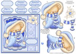 Christmas Blue Snuggle Bear Topper and Decoupage