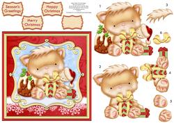 Christmas Pudding Cat & Ted Decoupage