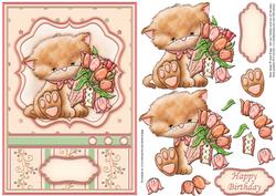 Kitty with Bouquet Card Front & Decoupage