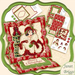 Christmas Art Deco Lady in Red Easel Card Kit