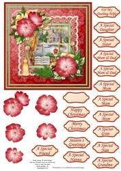 Christmas Rose Frame & Church Through Window Decoupage