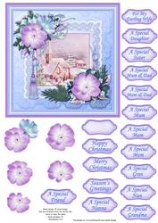 Christmas Rose Frame & Church in Blue