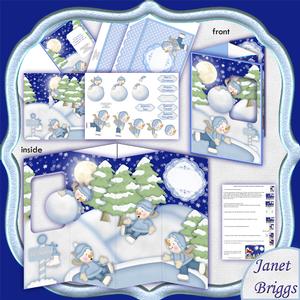 Skating Snowmen Christmas Passing Through Aperture Card Kit