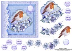 Christmas Robin & Florals Topper & Decoupage