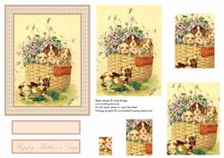 Vintage Puppies in Flower Basket Pyramid