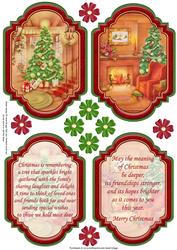 Vintage Christmas Scenes Toppers & Insert Plaques Red 5
