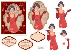 Flapper Girl in Red Topper & Decoupage