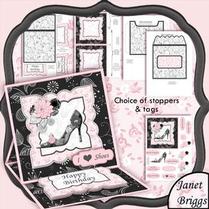 Shabby Chic Shoe Easel Card Black W/ Hint of Pink